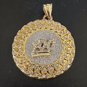 Gold Tone Men's Pendent with Clear Rhinestones New Never Used No tags Sz 2"X1.5"